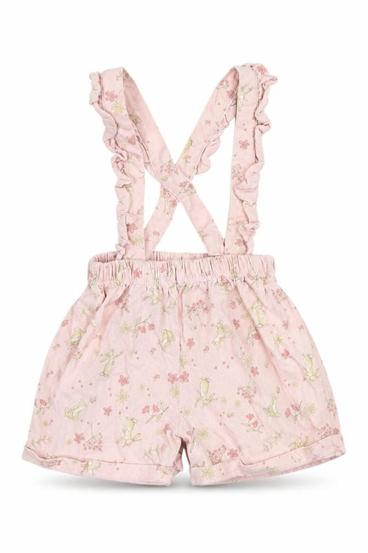 Front view of Tu girls’ pink floral jersey cropped trousers, size 6-9, months