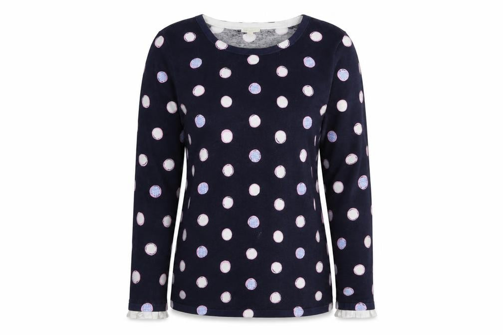 Talbots Womens Black Polka Dot Jersey Basic T-Shirt Size 12