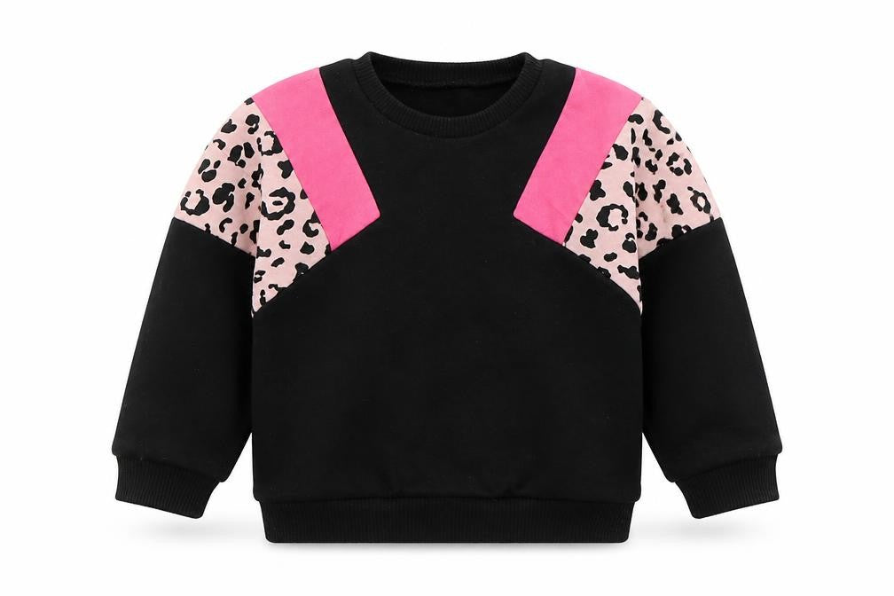 Front view of Matalan girls’ black colourblock basic t-shirt, size 9-12, months