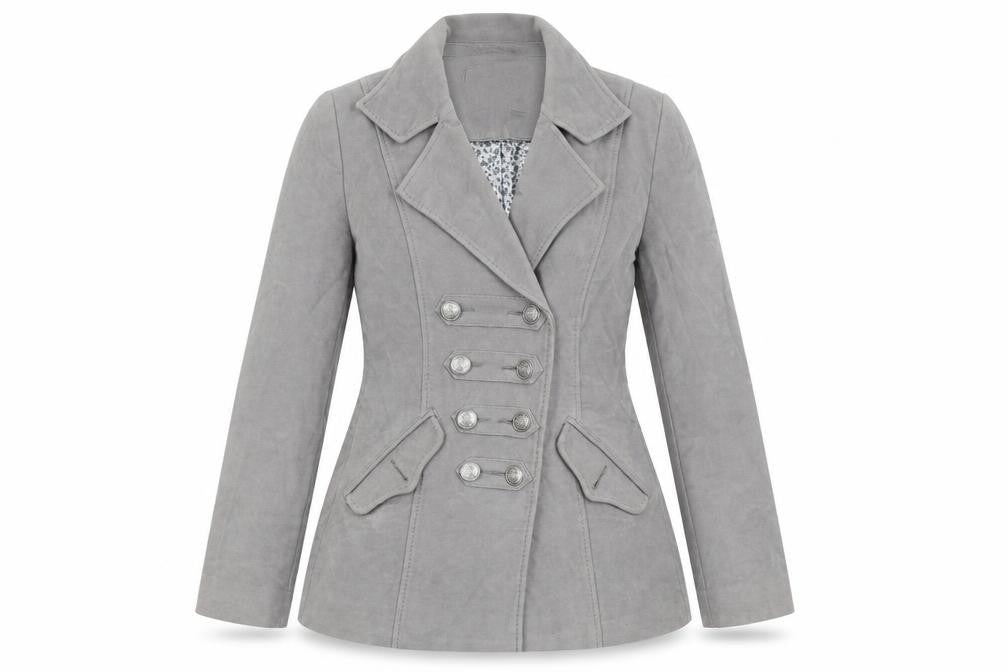 Front view of Per Una women’s grey overcoat coat, size UK 10