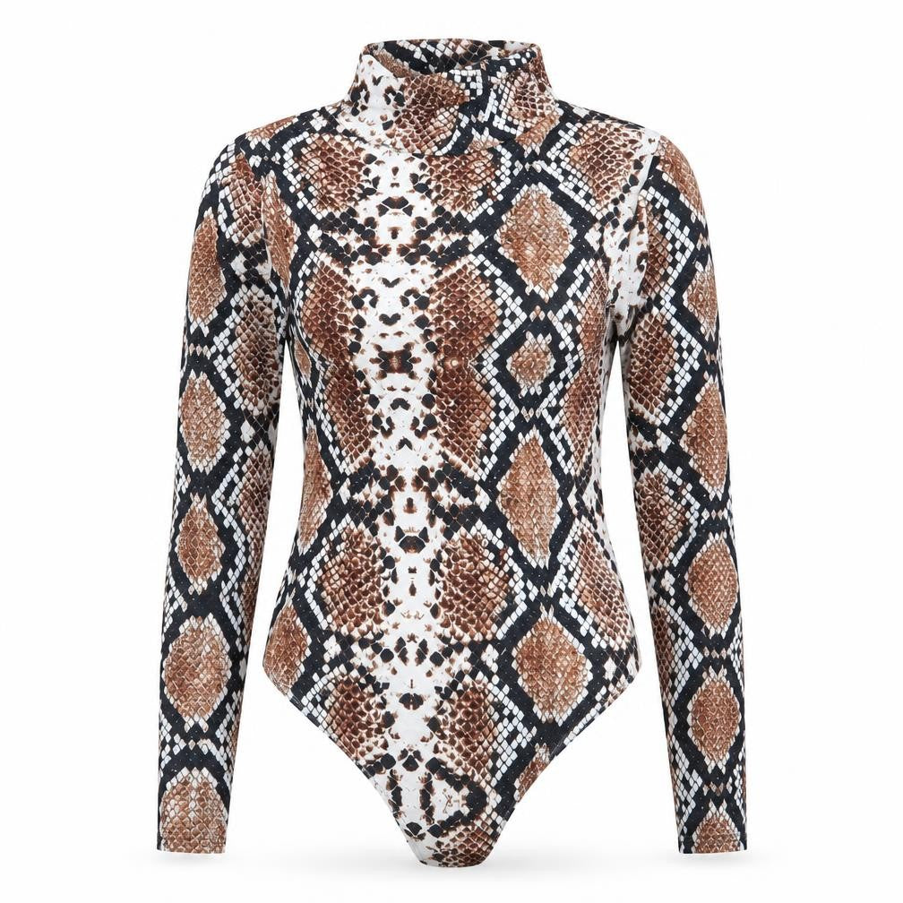 Front view of PRETTYLITTLETHING women’s multicoloured geometric bodysuit one-piece, size UK 10