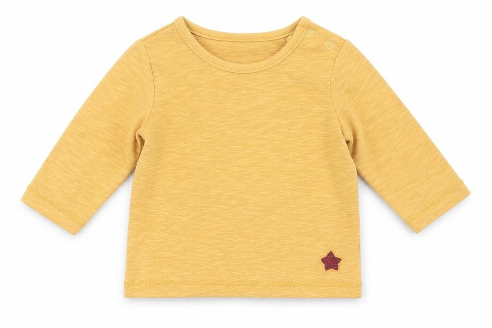 Front view of Next girls’ yellow basic t-shirt, size 0-3, months
