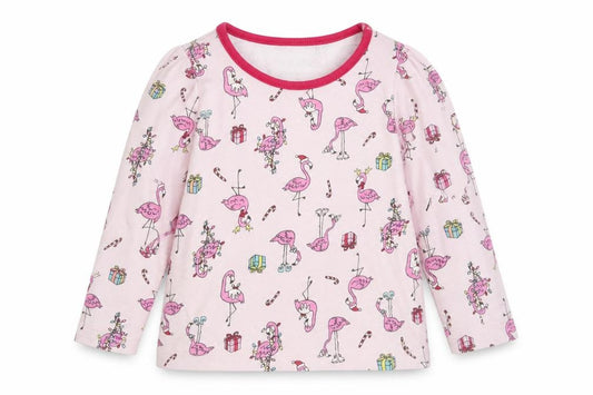Front view of Primark girls’ pink geometric babydoll pyjama top, size 18-24, months