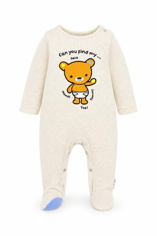 Front view of F&F Baby Beige Fleece Babygrow One-Piece, size 6-9, Months