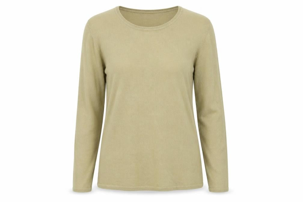 Front view of JULIPA women’s beige knit jumper, size UK 20