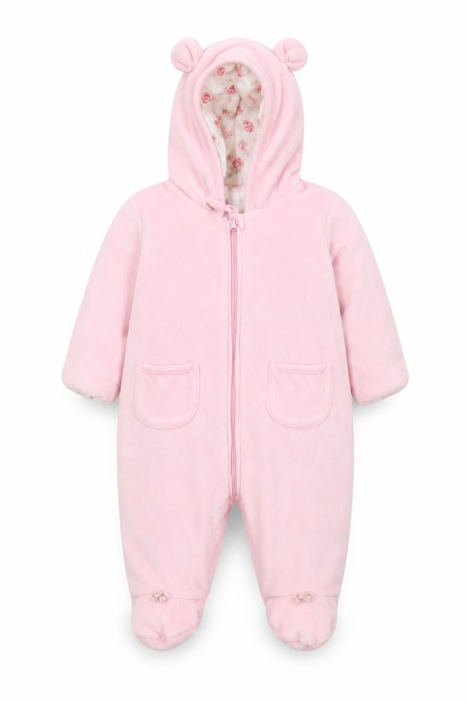 Front view of George girls’ pink basic jacket coatigan, size 3-6, months