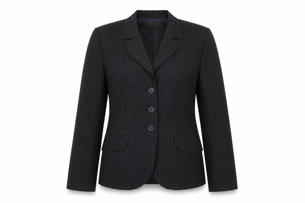 Front view of Wardrobes women’s grey striped jacket suit jacket, size UK 8
