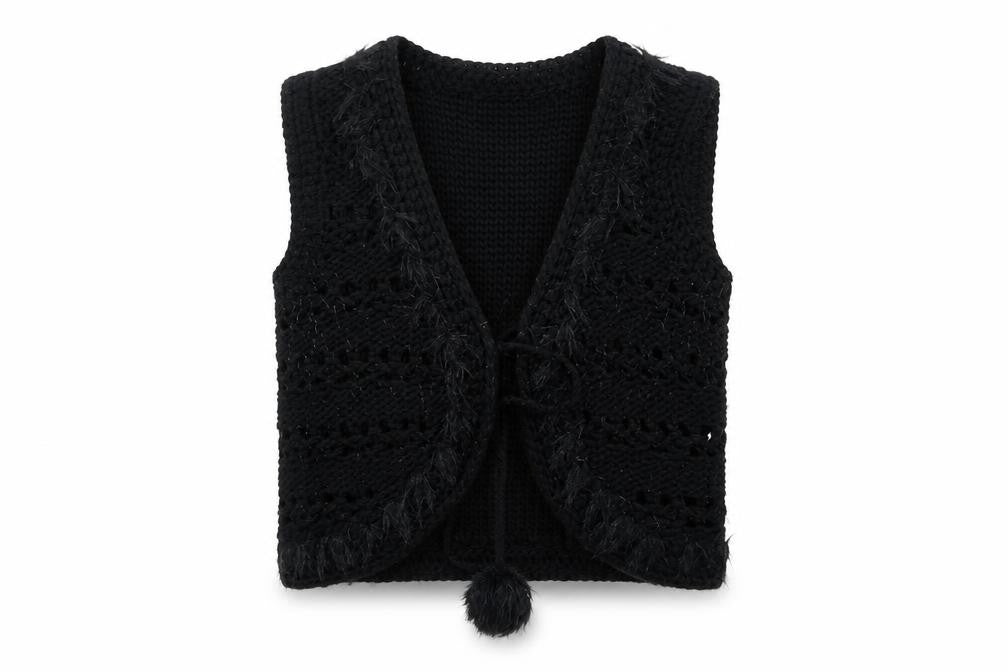 Front view of Primark women’s black knit cardigan jumper, size UK 10