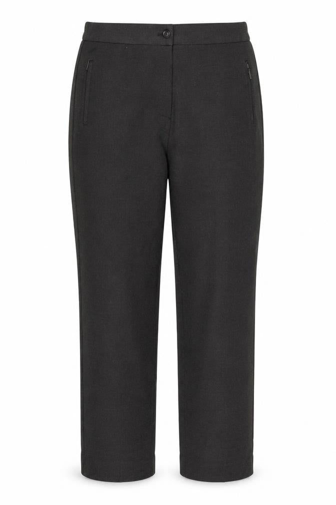 Front view of Marks & Spencer women’s grey trousers, size UK 12, 28-inch leg