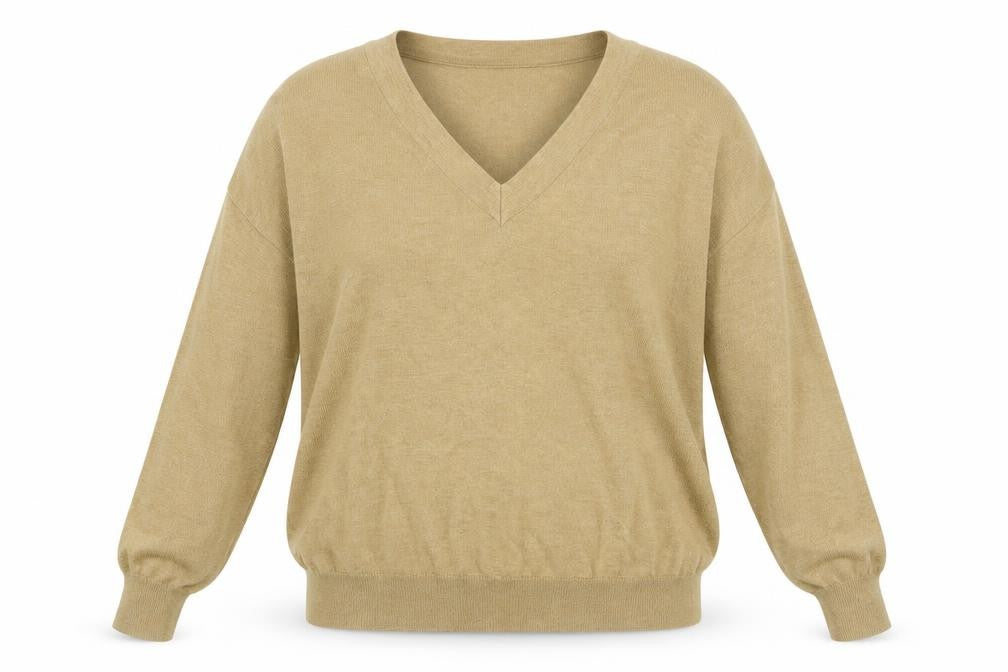 Front view of Marks & Spencer women’s beige jumper, size UK 12