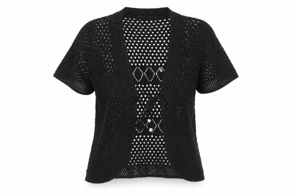 Front view of CHIC women’s black cardigan jumper, size M