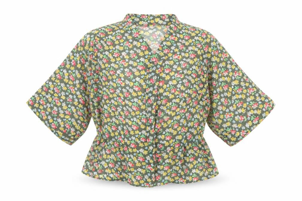 Front view of Next girls’ ivory floral kimono blouse, size 9, years