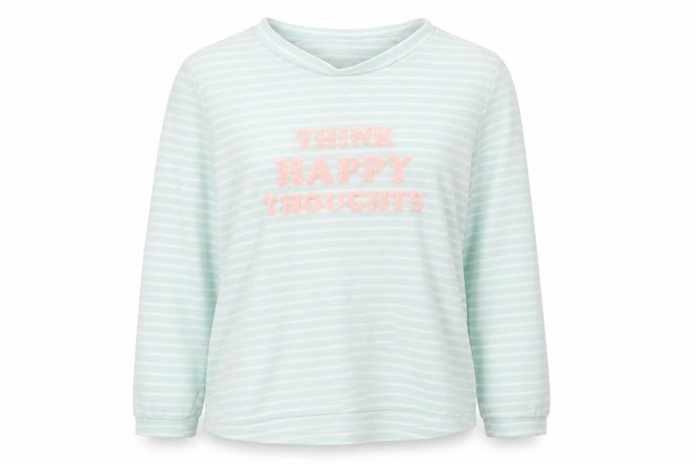 Front view of Primark women’s green striped pyjama top, size S