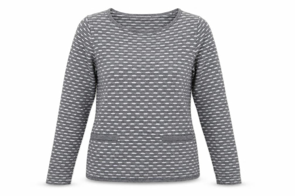 Front view of TU women’s grey pullover sweatshirt, size UK 10