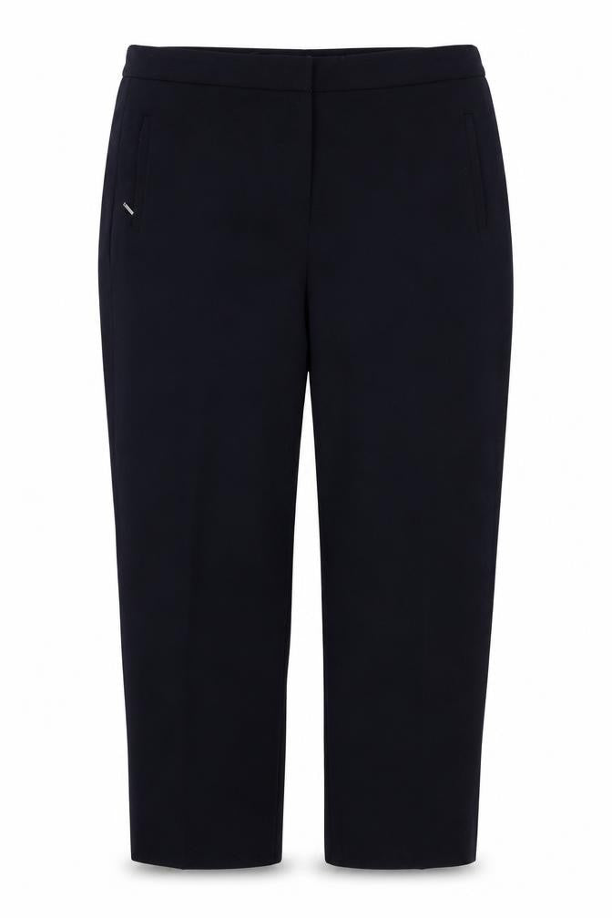 Front view of Marks & Spencer women’s blue trousers, size UK 14, 25-inch leg