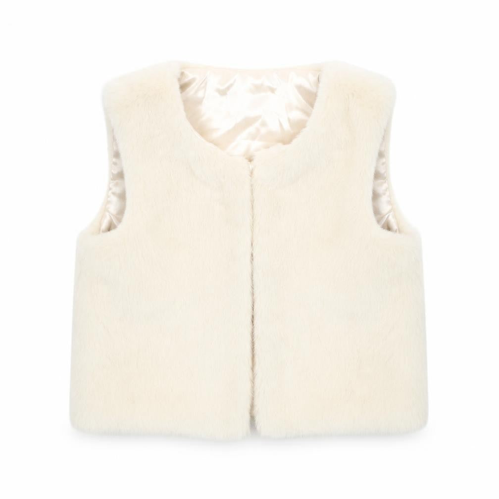Front view of Primark girls’ beige gilet coat, size 24, months