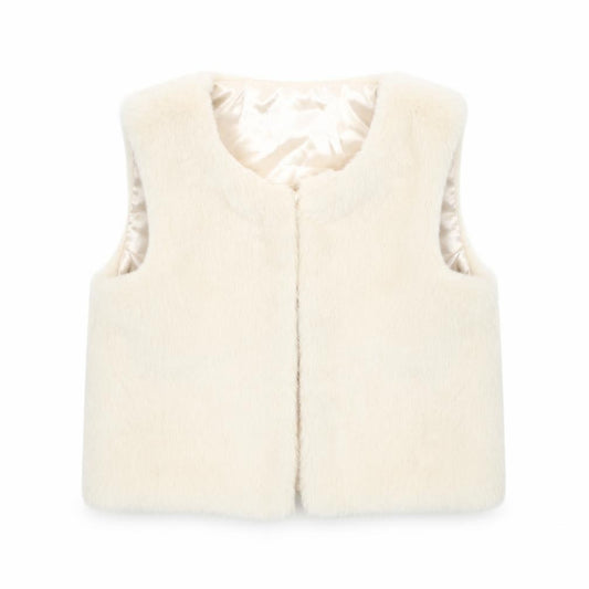 Front view of Primark girls’ beige gilet coat, size 24, months