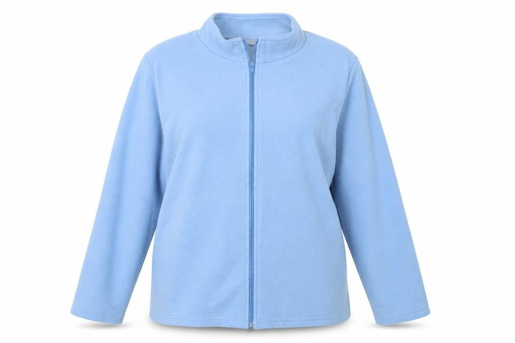 Front view of GABRIELA VICENGA women’s blue full zip jumper, size UK 20