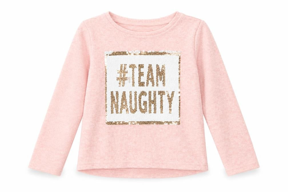 Front view of Primark girls’ pink jumper, size 12, years - team naughty