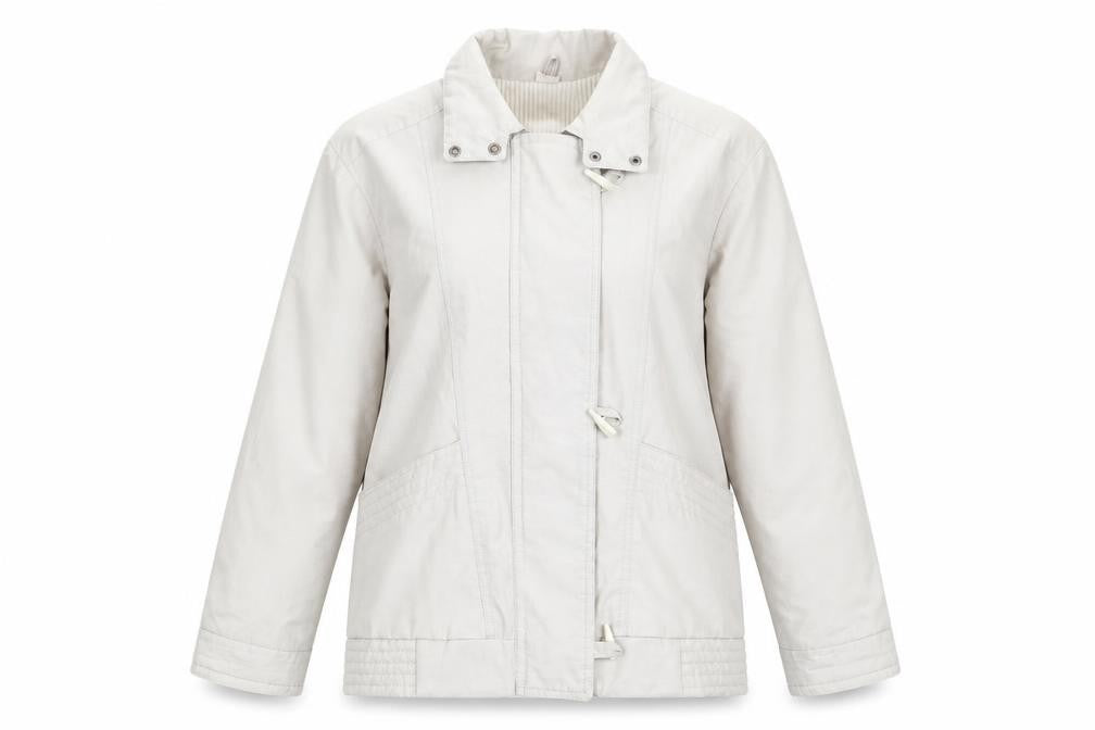 Front view of Buccini women’s beige parka coat, size UK 14