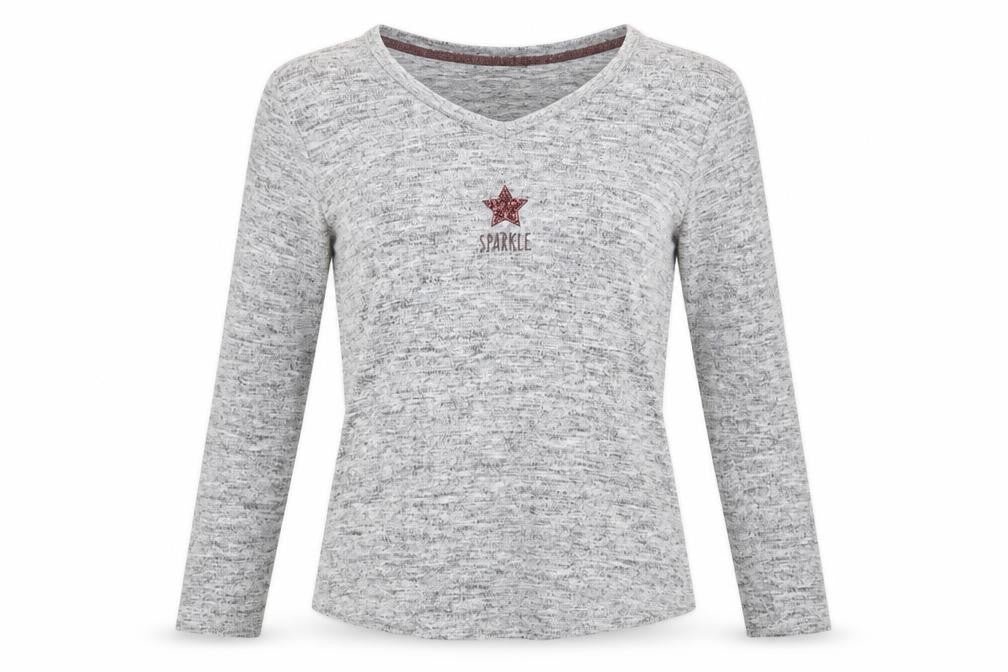 Front view of Nocozo women’s grey jumper, size UK 10, - star logo