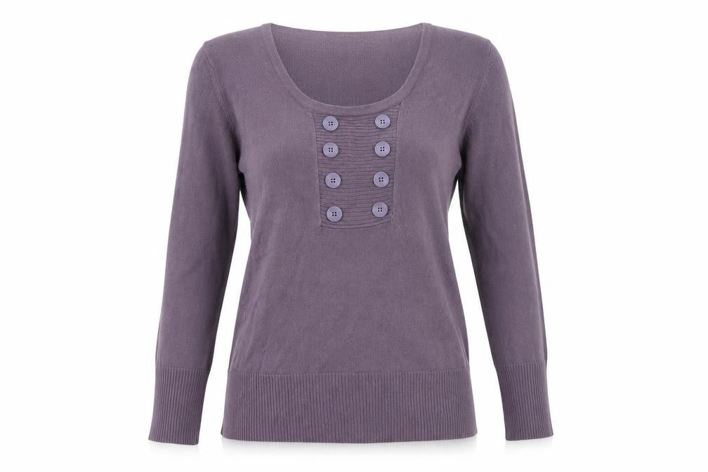 Front view of M&Co women’s purple jumper, size L