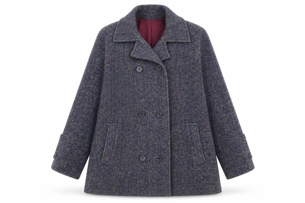 Front view of english lady women’s blue jacket, size UK 14