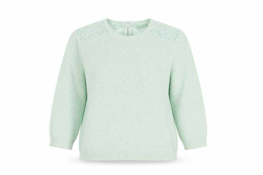 Front view of New Look women’s green jumper, size UK 14