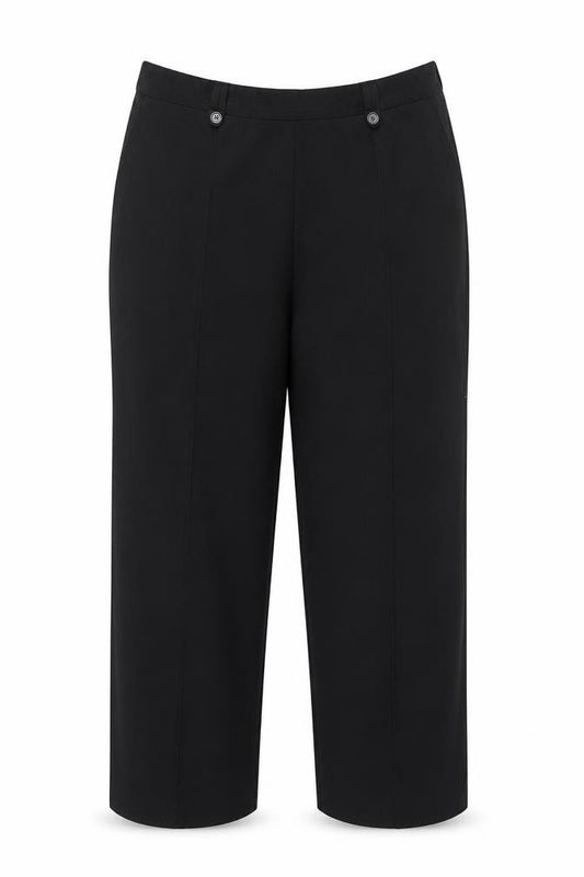 Front view of Bonmarché women’s black trousers, size UK 18, 25-inch leg