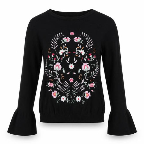 George Womens Black  Knit Pullover Jumper Size 10  - Floral Embroidery