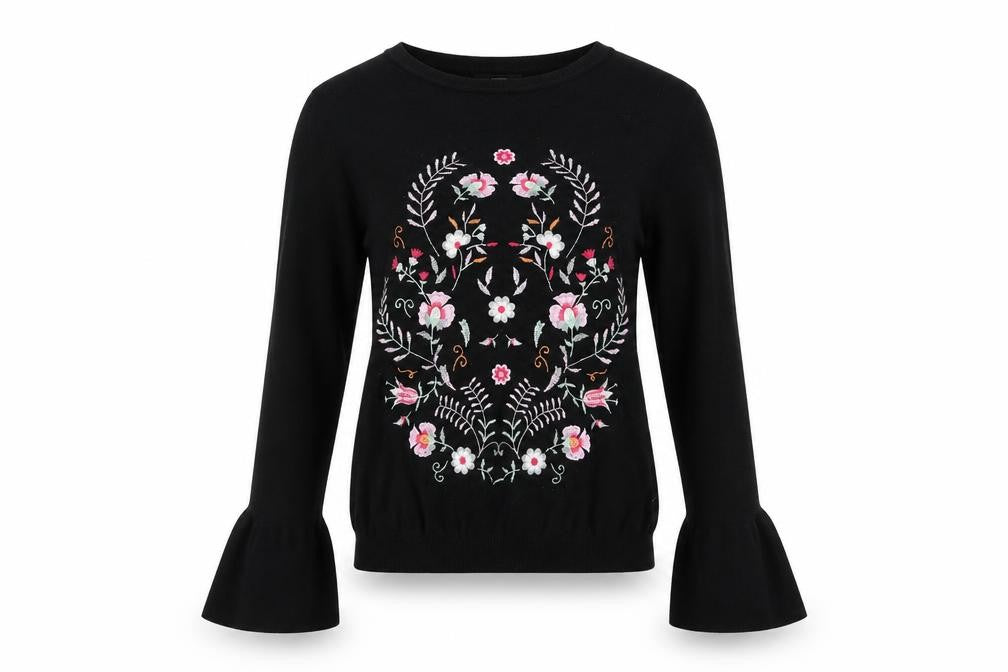 George Womens Black  Knit Pullover Jumper Size 10  - Floral Embroidery