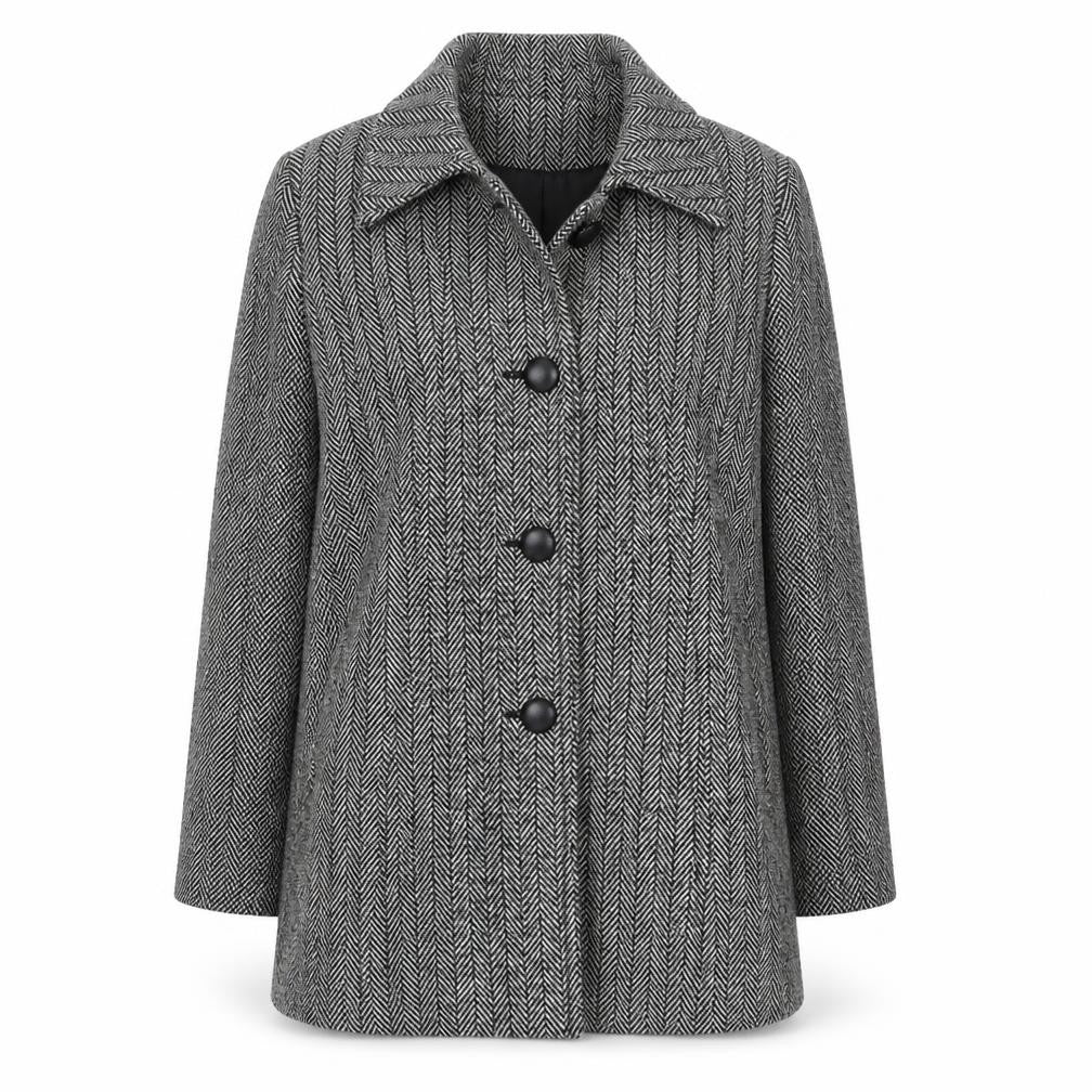 Front view of Special Collection women’s grey herringbone pea coat coat, size UK 10