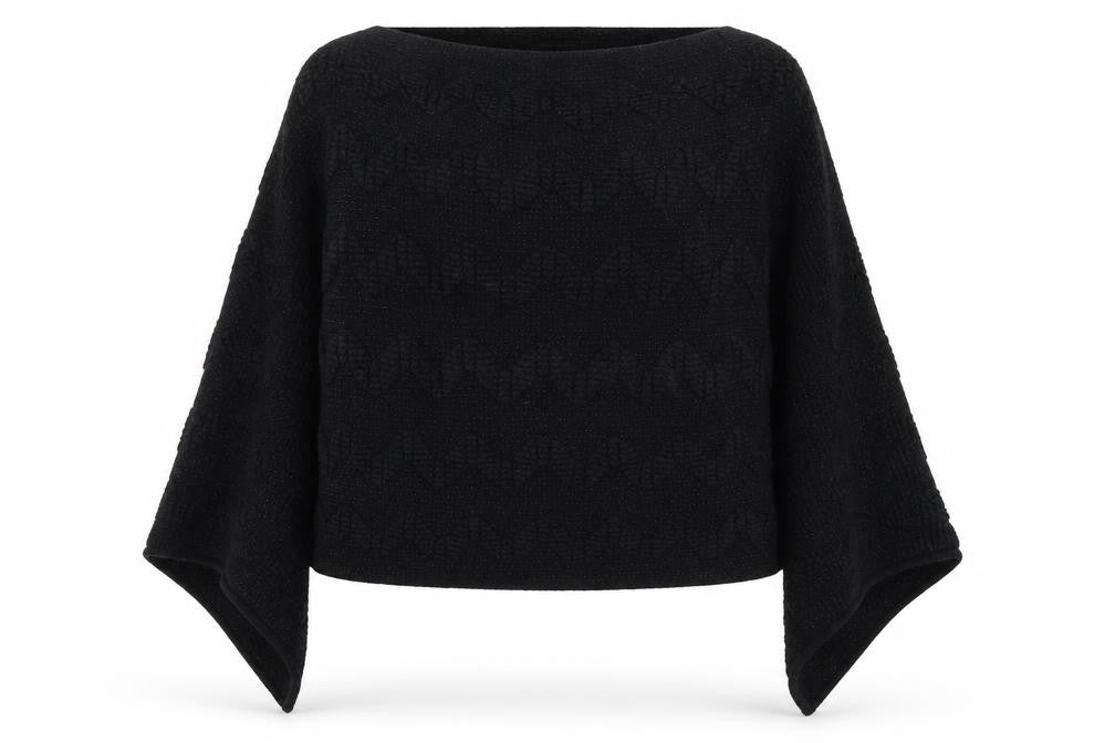 Front view of George women’s black knit jacket poncho, size S, - cable knit