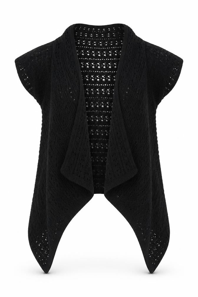 Front view of Select women’s black knit cardigan jumper, size UK 16