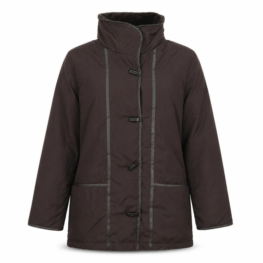 Front view of Prewor women’s brown jacket coat, size S