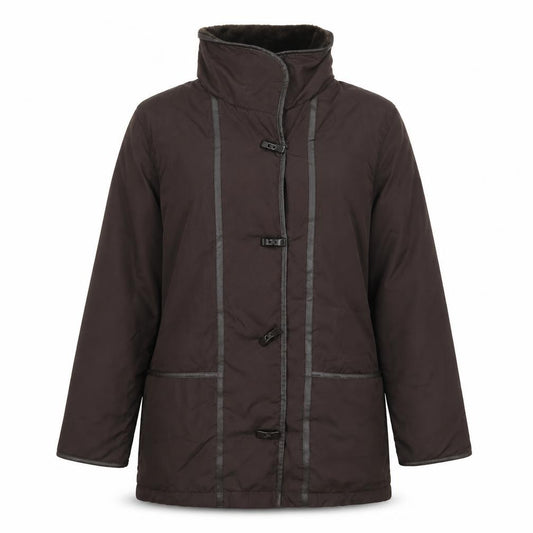 Front view of Prewor women’s brown jacket coat, size S