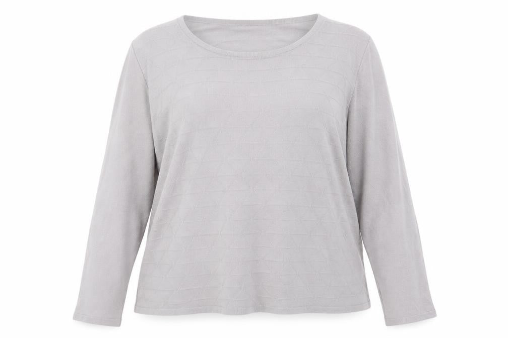 Front view of Afibel women’s grey knit jumper, size UK 16