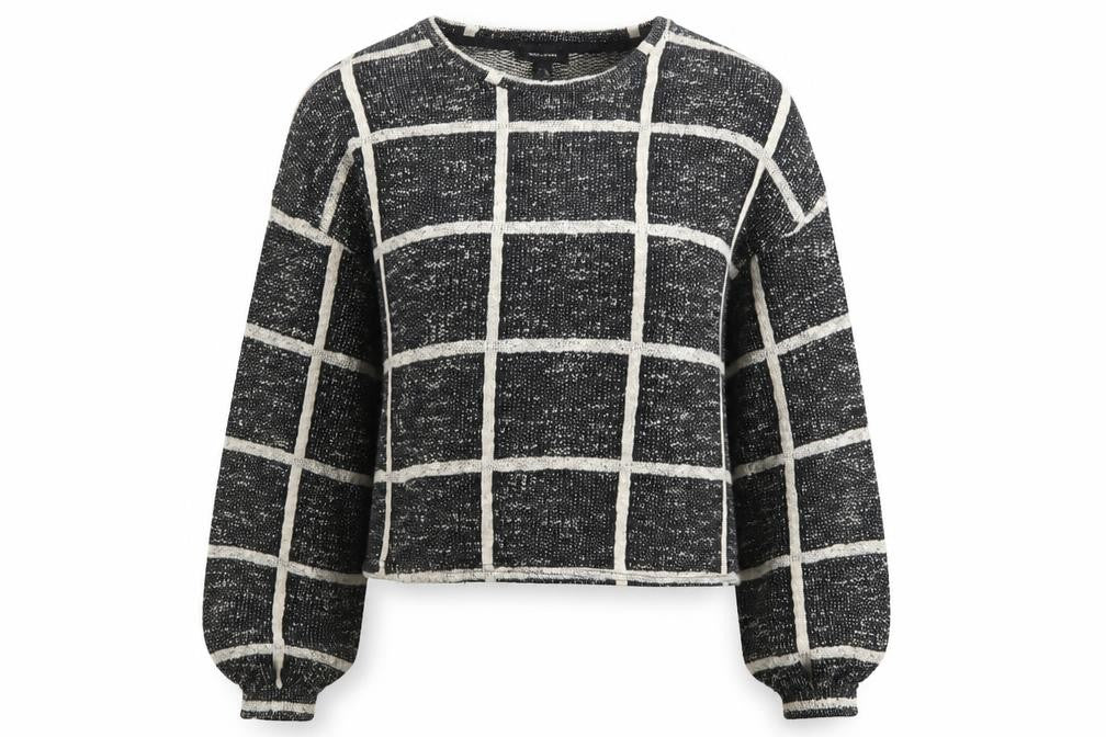 Front view of New Look women’s black check knit jumper, size M