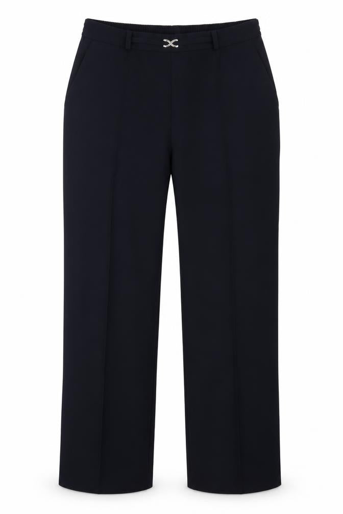 Front view of Marks & Spencer women’s blue trousers, size UK 10, 26-inch leg