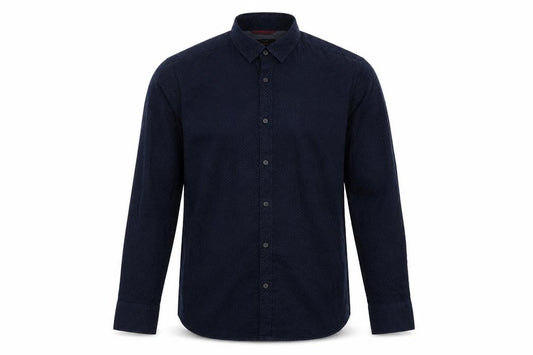 Front view of Garment Makers men’s blue button-up, size M