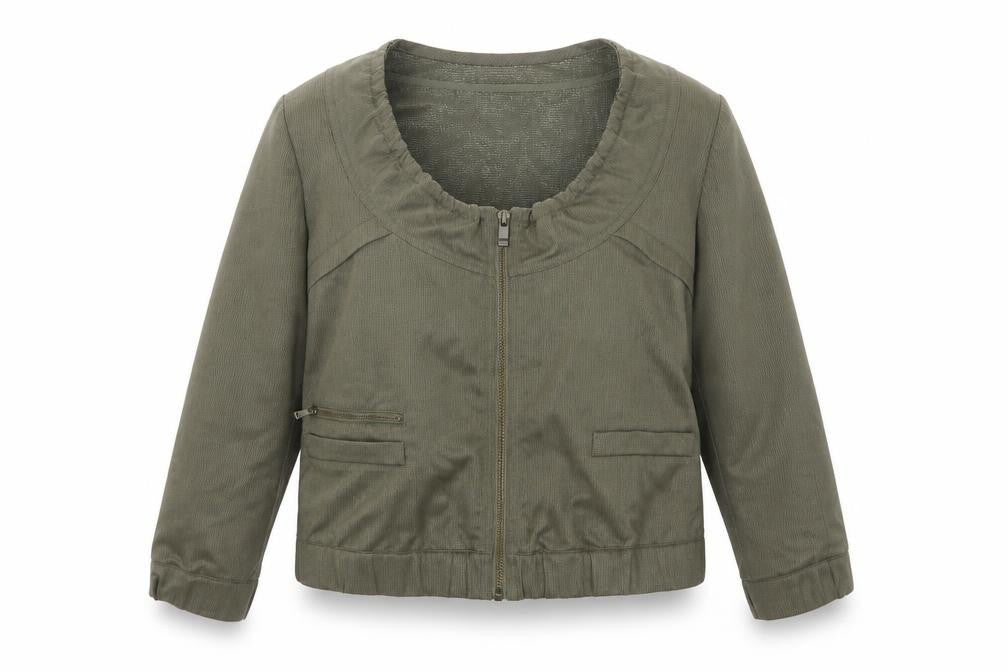 Front view of Witchery women’s green jacket, size UK 8