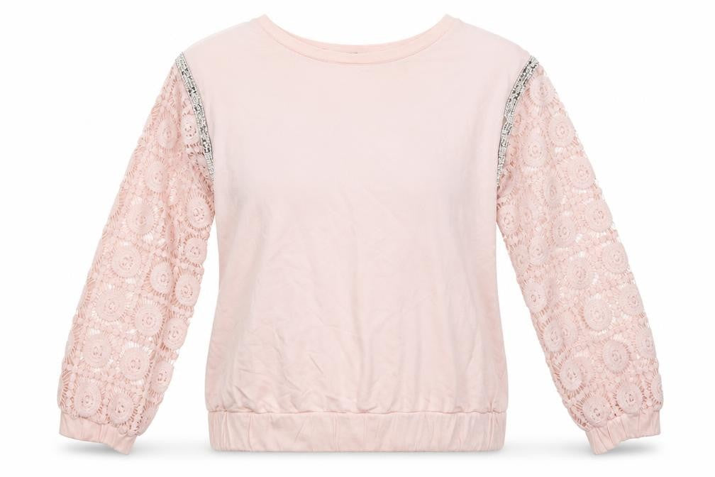 Front view of Select women’s pink floral jumper, size M