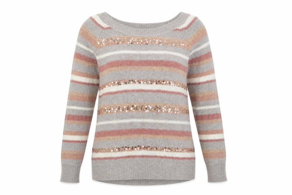 Front view of Next women’s pink striped jumper, size UK 6