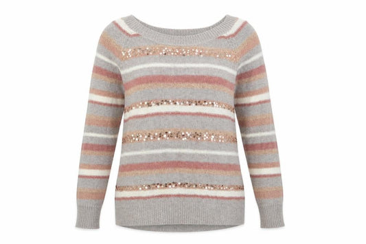 Front view of Next women’s pink striped jumper, size UK 6
