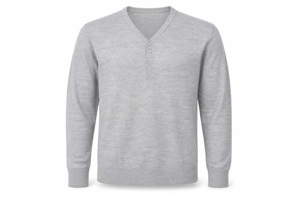 Front view of Burtomn men’s grey jumper, size M