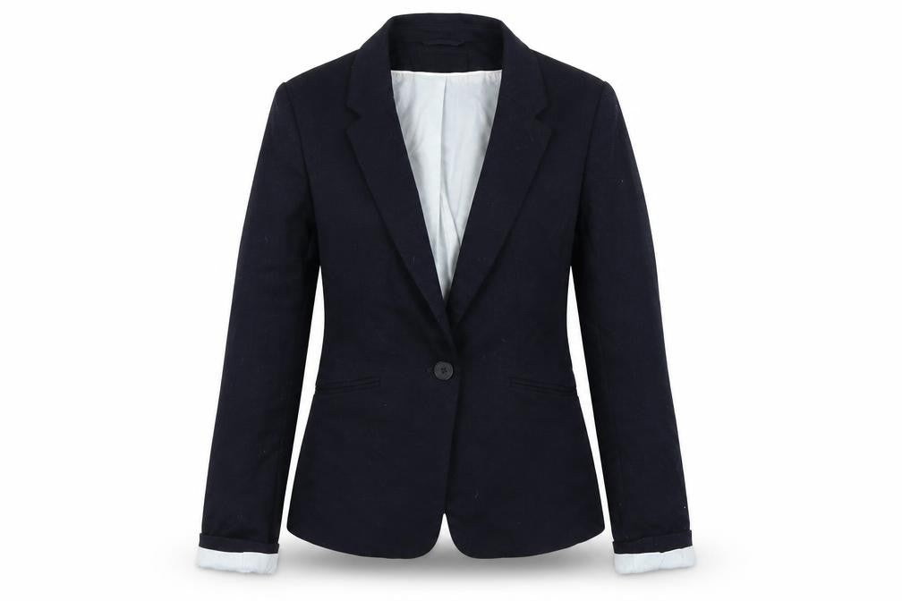 Front view of H&M women’s blue jacket blazer, size UK 8