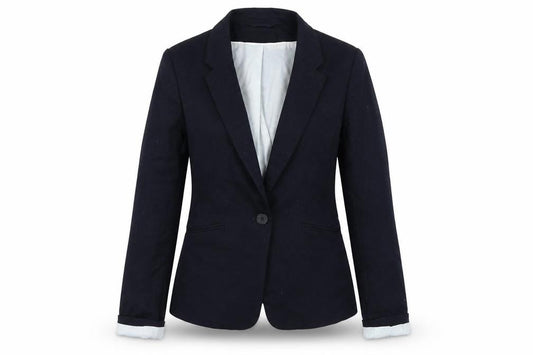 Front view of H&M women’s blue jacket blazer, size UK 8