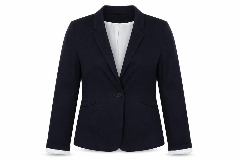 Front view of H&M women’s blue jacket blazer, size UK 8