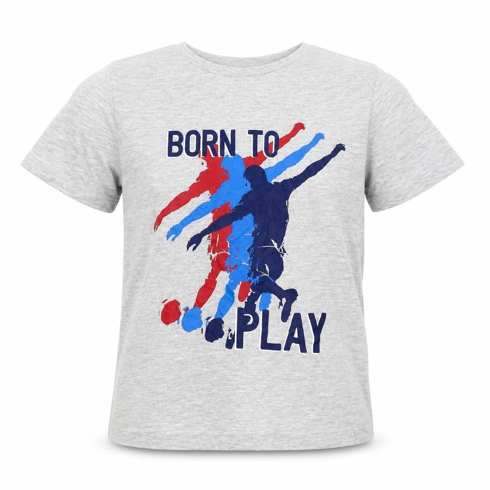 Front view of Pep&Co boys’ grey jersey basic t-shirt, size 5-6, years - born to play
