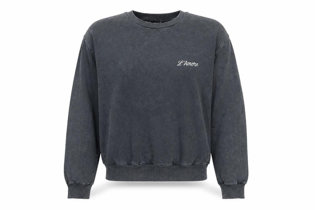 Front view of Boohoo women’s grey jersey pullover sweatshirt, size UK 6, - l'amore